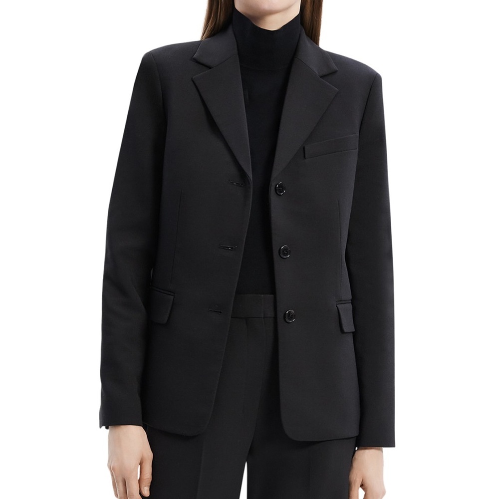 NWT Theory ST 3 Button Tailor Stretch Black Blazer Jacket Size 4 Retail $575